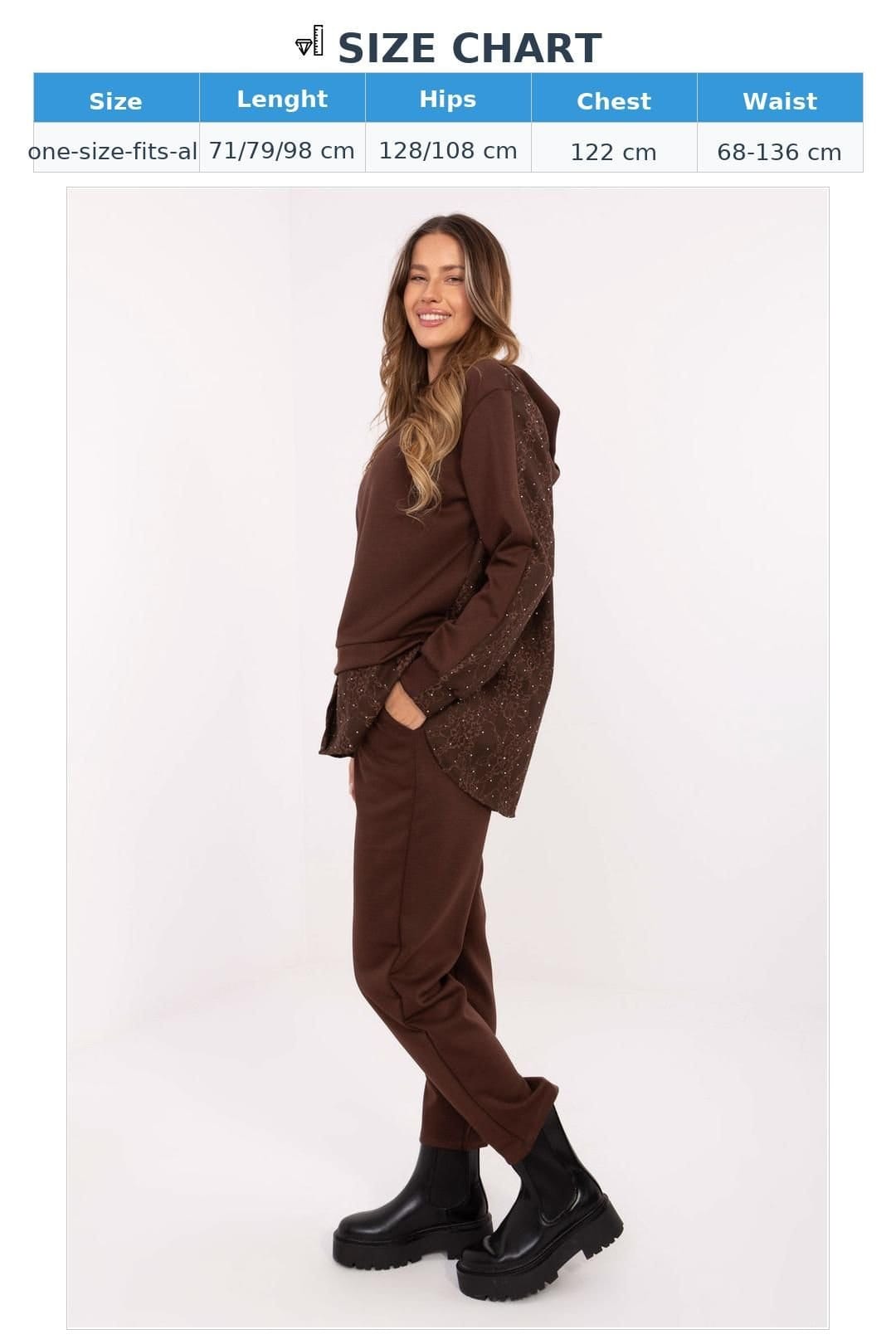 Love Lace Love Lace Women's Casual Hoodie & Lace Detail Pants Set in Brown - 4