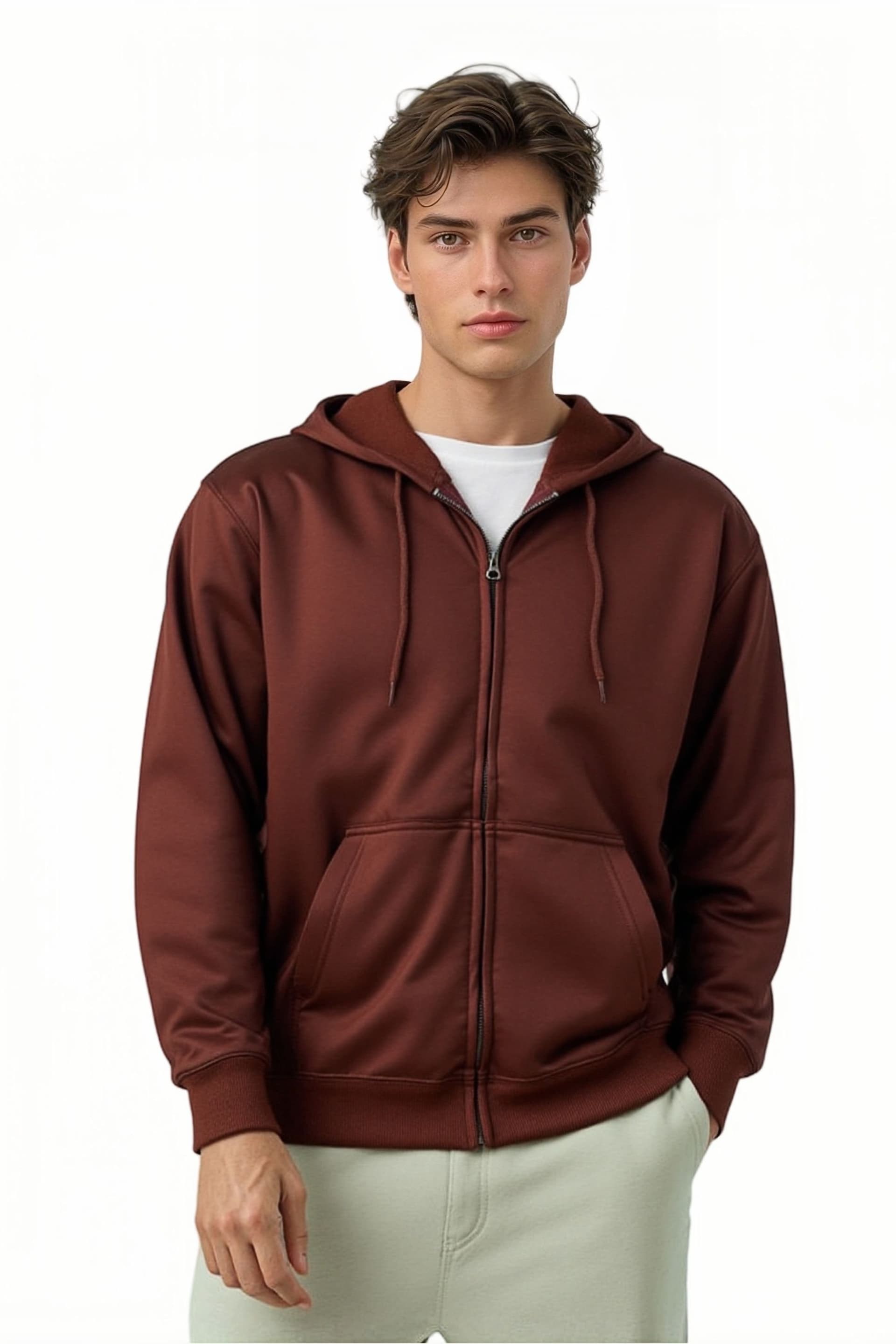 SweetLook SweetLook Men's Plain Full Zip Up Polyester Hoodies for Men Uk in Dark Brown