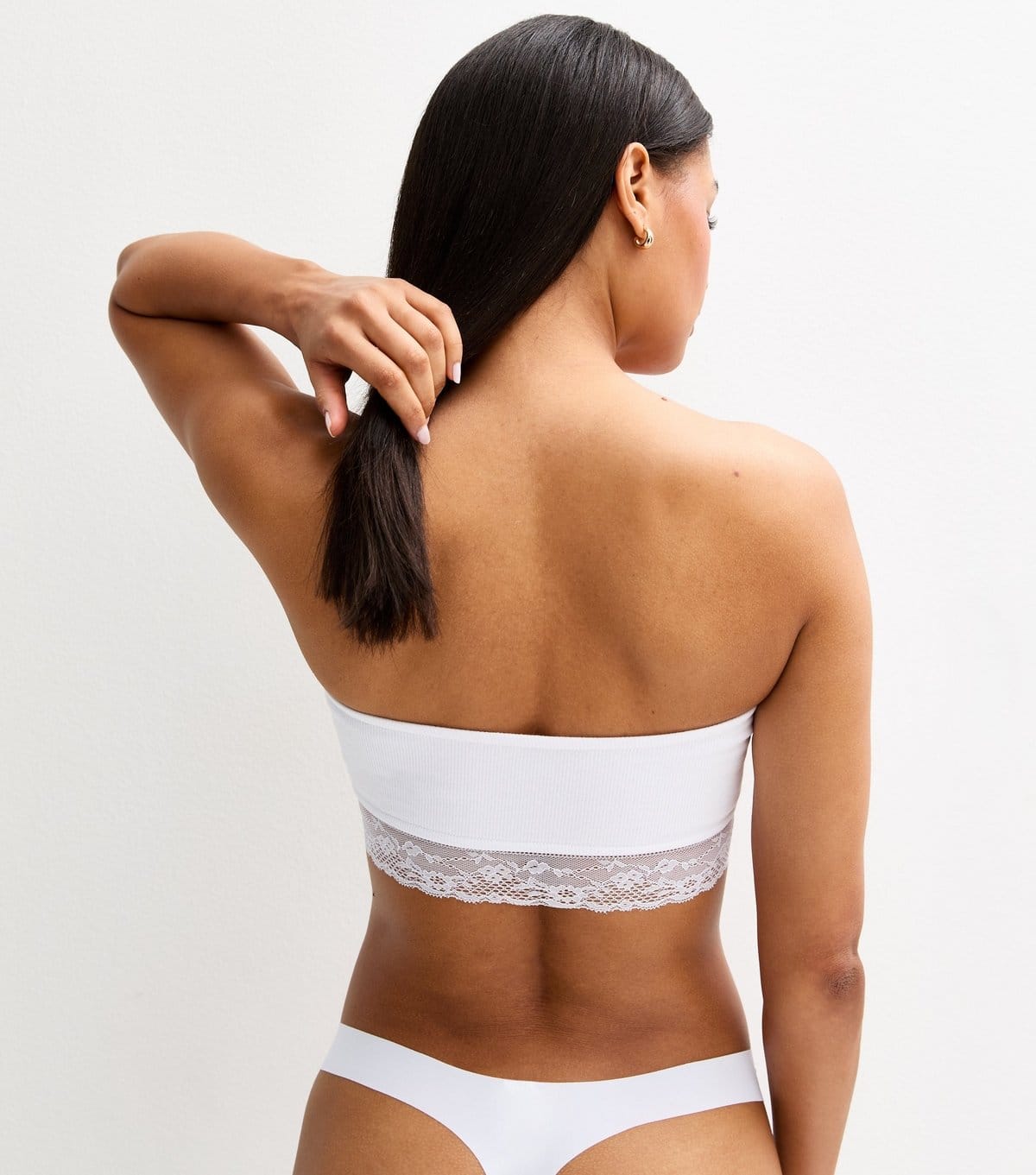 New Look Women's White Ribbed Jersey Lace Trim Bandeau New Look - 4