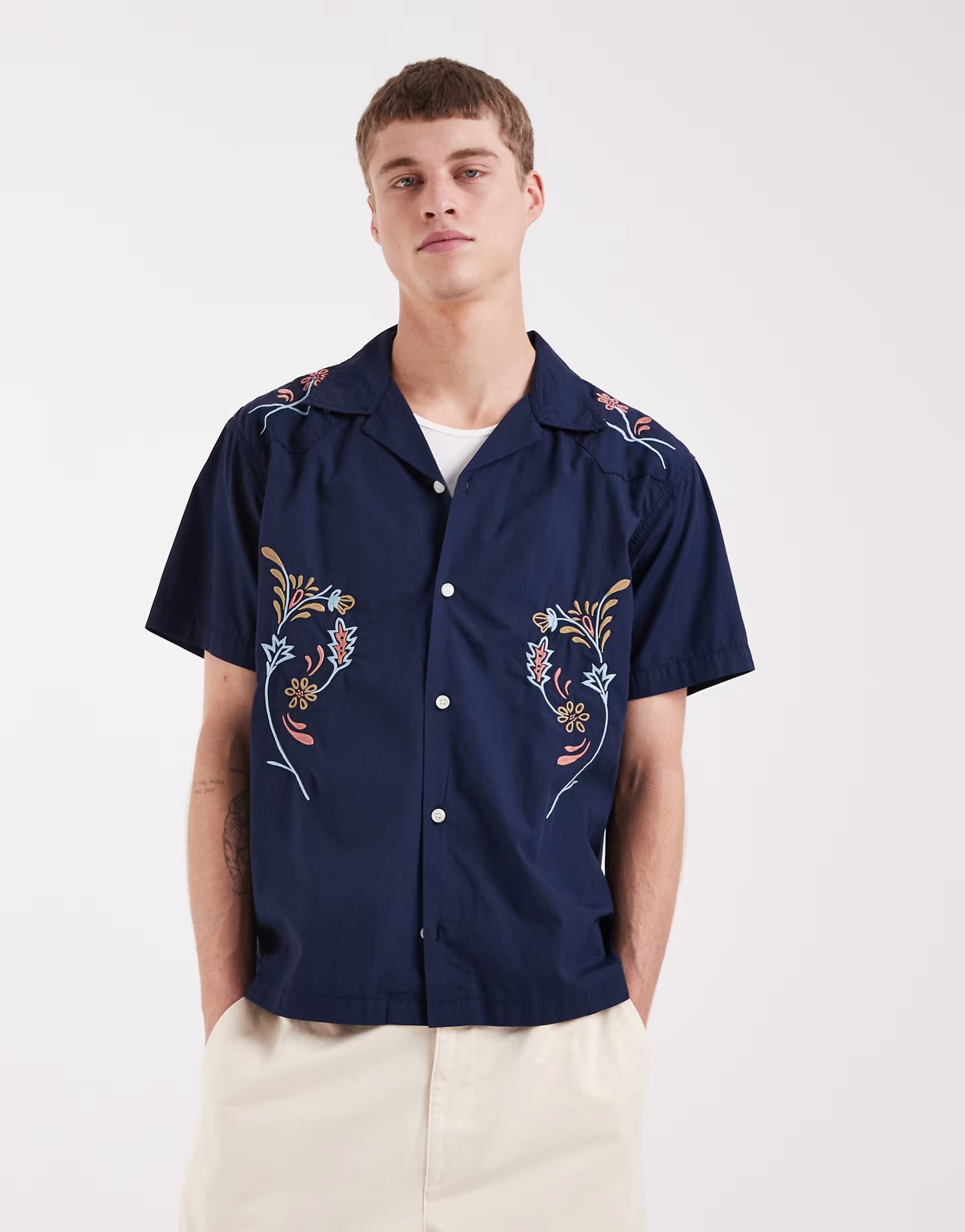 ASOS Wrangler short sleeve resort shirt in navy floral