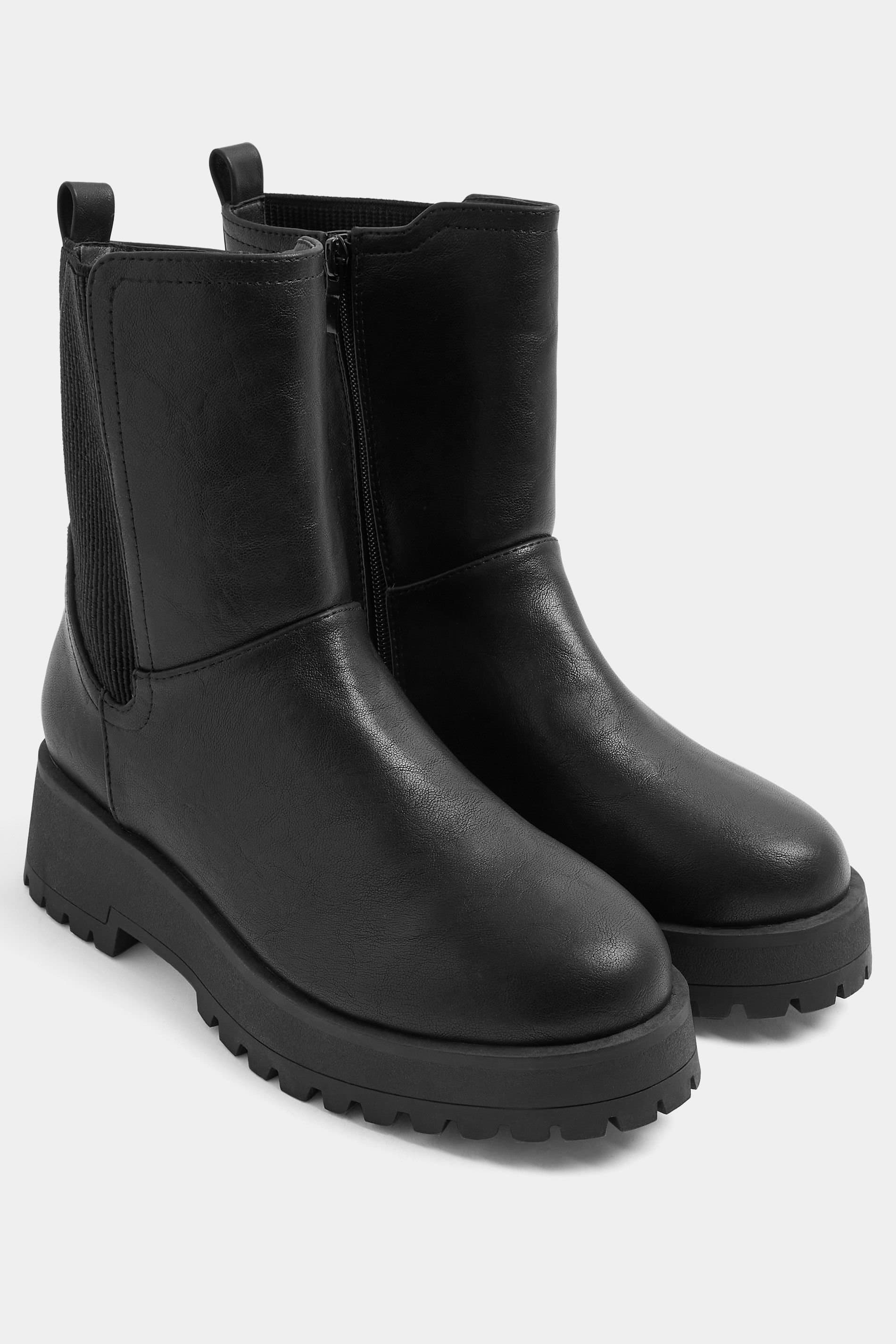 Yours Yours Women's Faux Leather Chunky Chelsea Boots In Wide E In