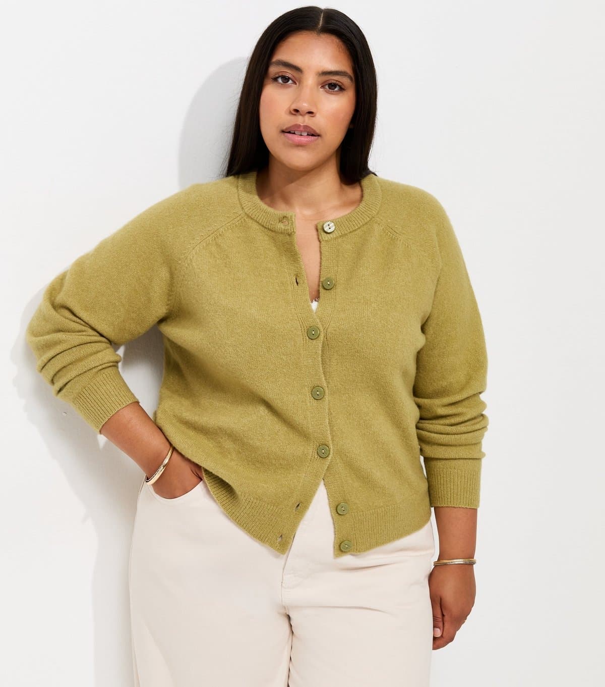 New Look Women's Plus Size Light Green Raglan Sleeve Meet The Jean Cardigan Curves New Look