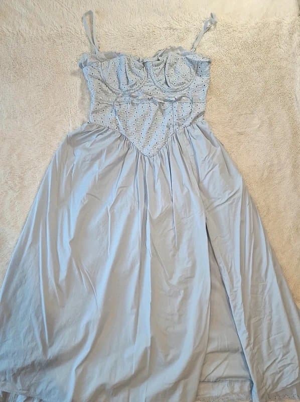 House of CB Soft blue cotton broderie anglais midi sundress