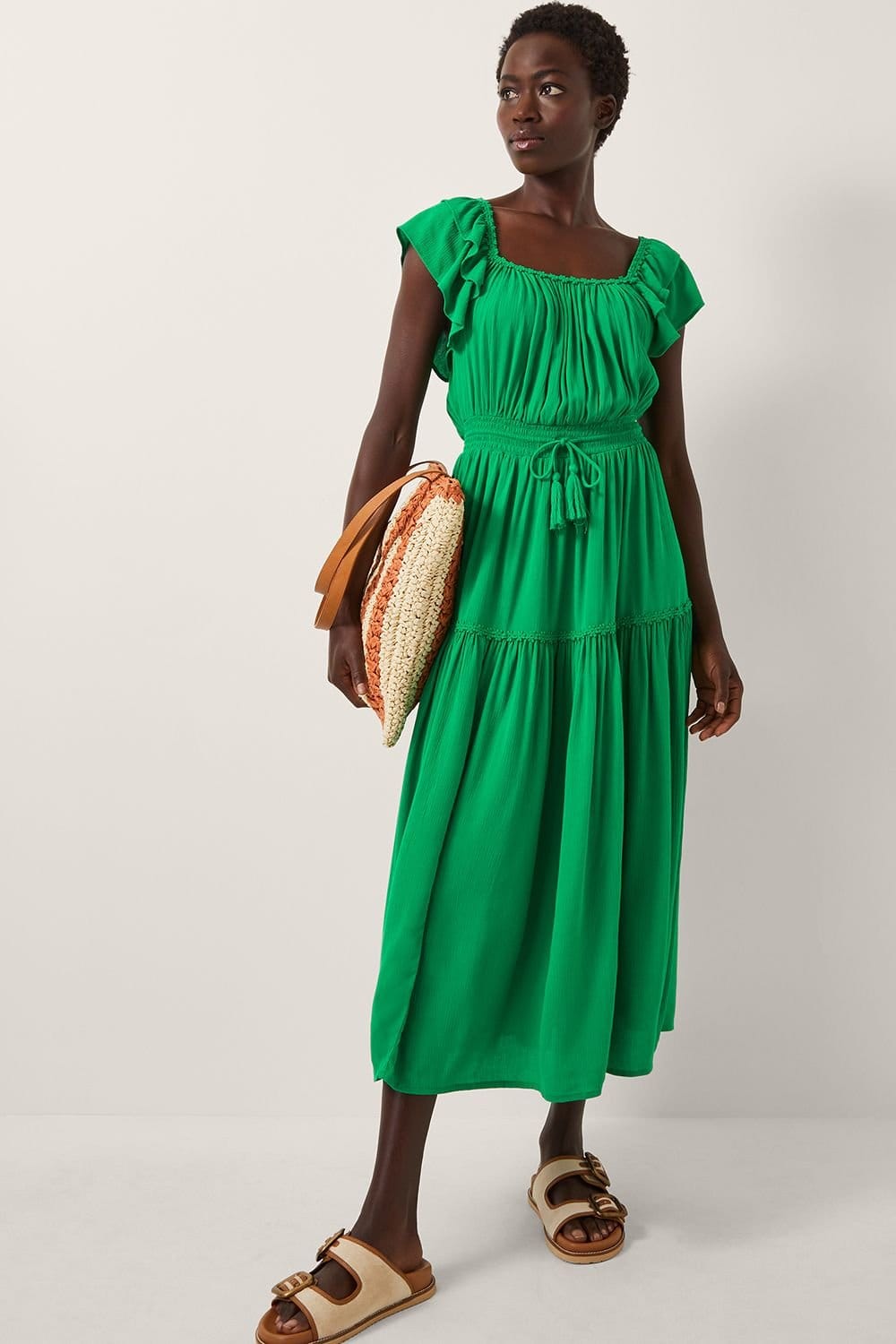 Monsoon Green Square Neck Midi Dress
