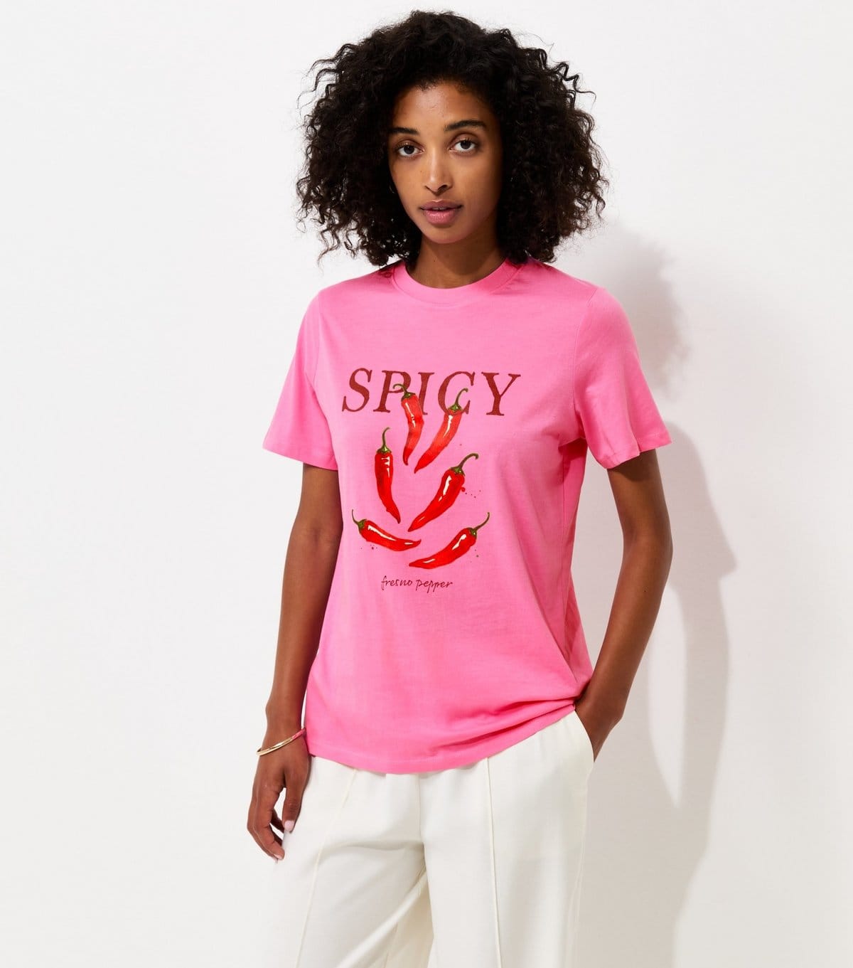 New Look Bright Pink Cotton Spicy Chilli Print T-Shirt