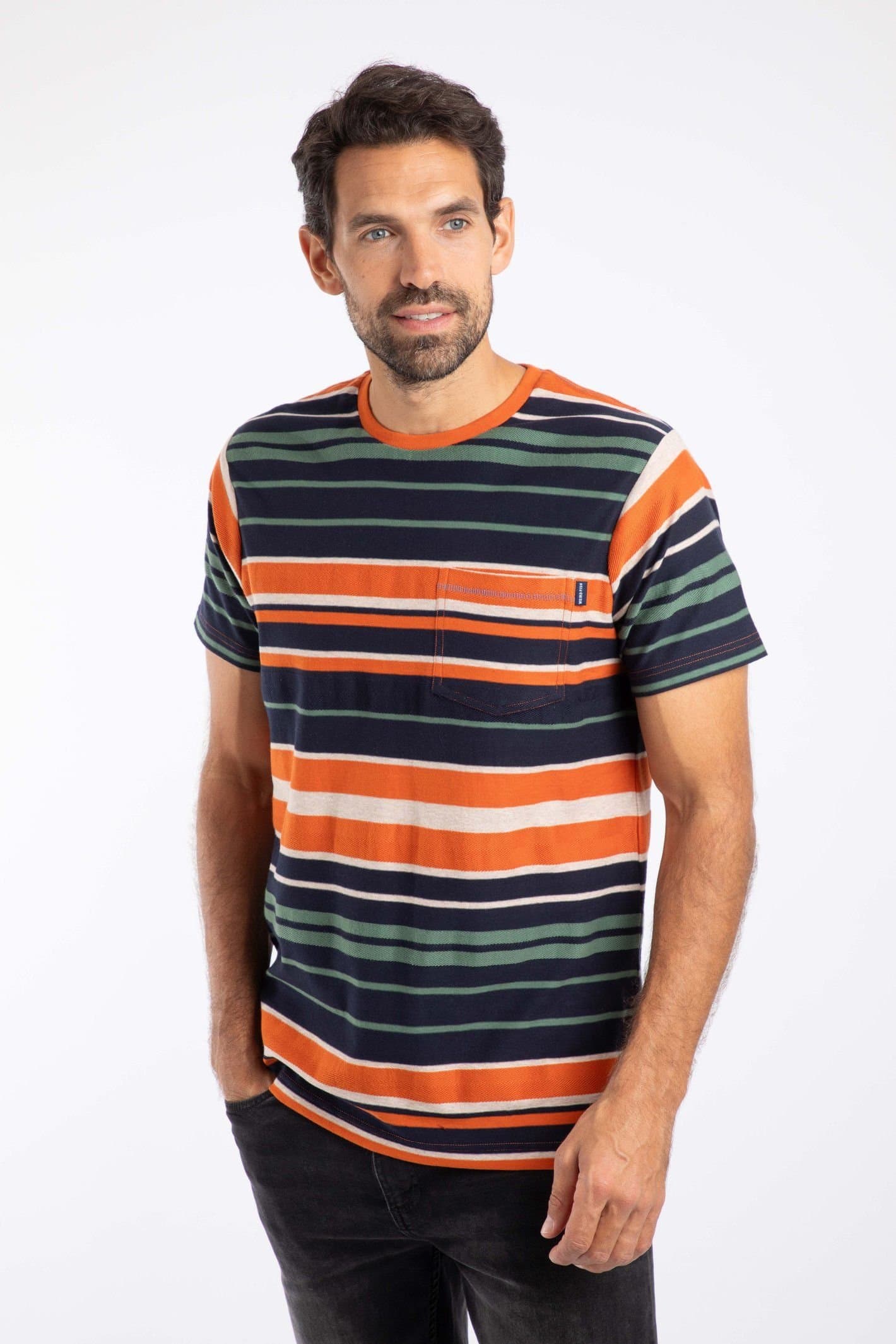 Weird Fish Weird Fish Men's Herne Cotton Stripe T-Shirt in Burnt Orange