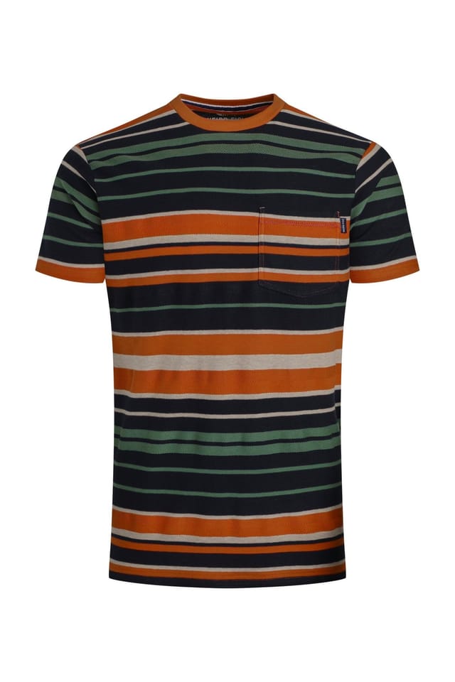 Weird Fish Weird Fish Men's Herne Cotton Stripe T-Shirt in Burnt Orange - 2