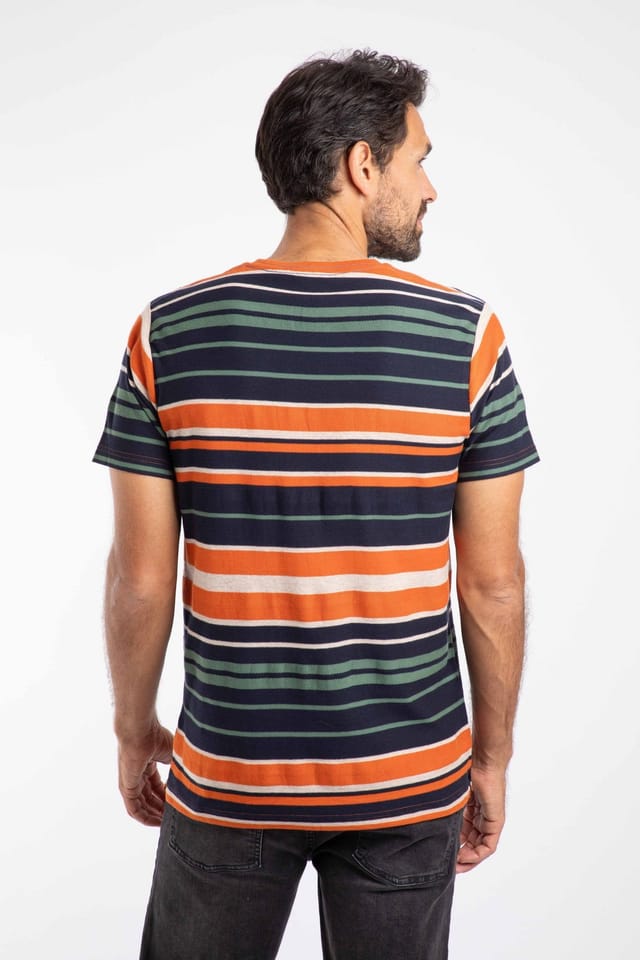 Weird Fish Weird Fish Men's Herne Cotton Stripe T-Shirt in Burnt Orange - 3