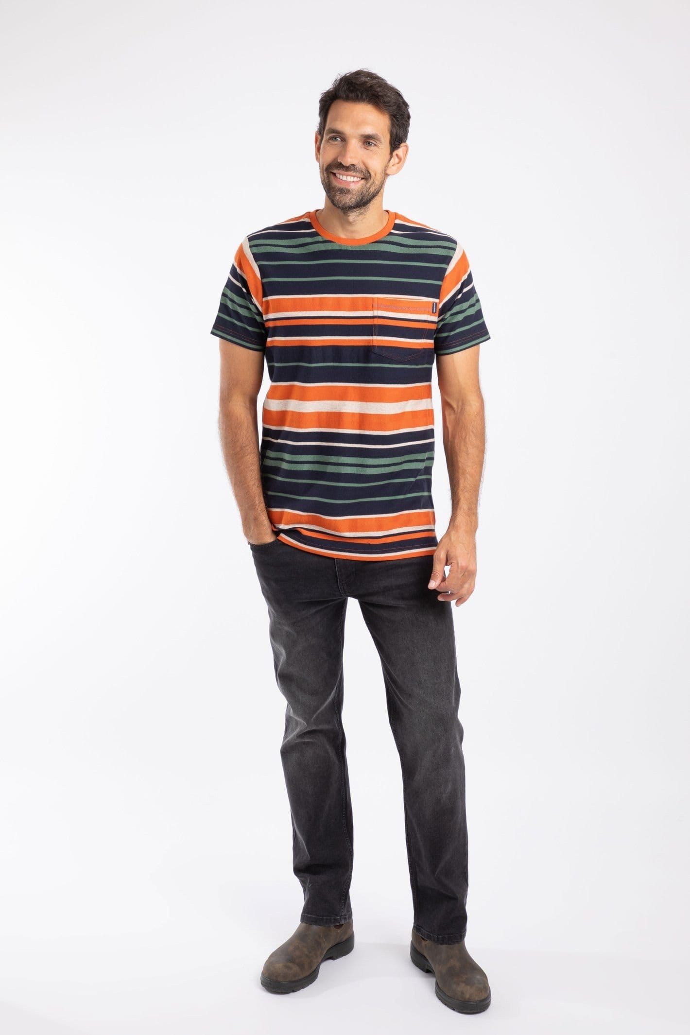 Weird Fish Weird Fish Men's Herne Cotton Stripe T-Shirt in Burnt Orange - 4