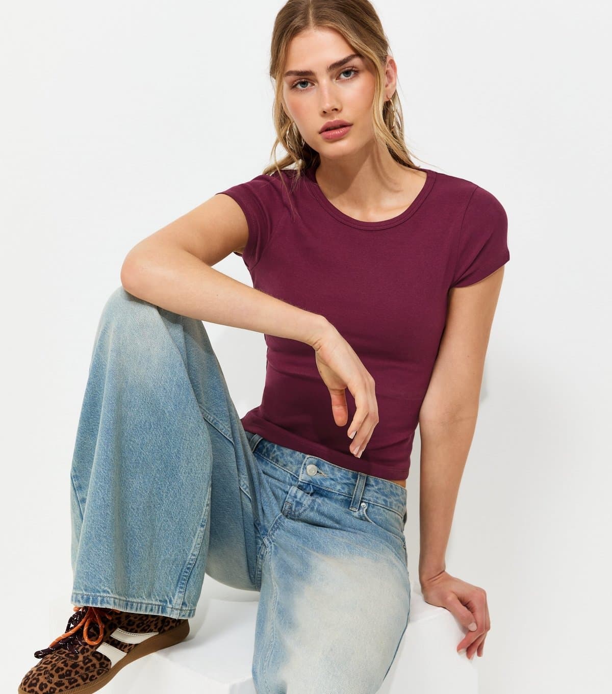 New Look New Look Dark Burgundy Cotton-Rich Baby Tee