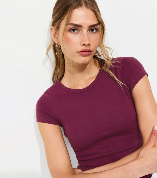 New Look Women's Dark Burgundy Cotton Rich Baby Tee New Look - 2