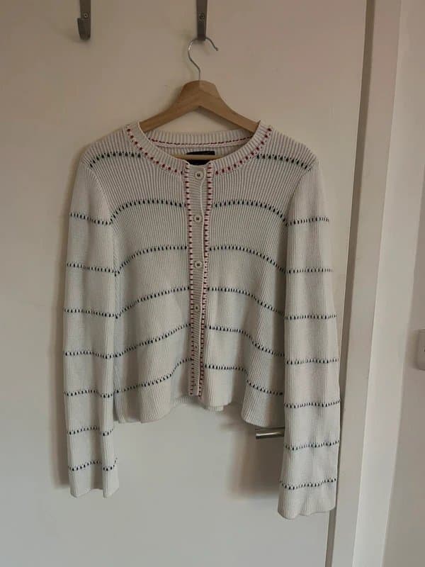 ASOS ASOS Cardigan with Red & Navy Stitching in White