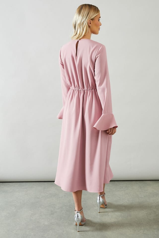 Wallis Wallis Women's Petite Ruffle Front Belted Midi Dress in Blush - 3