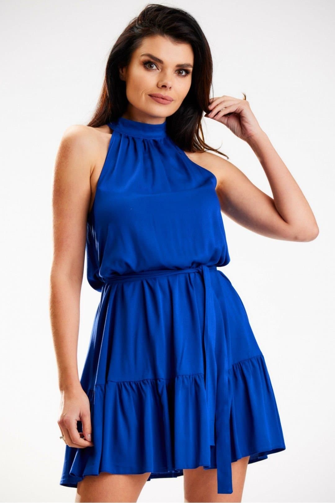 Love Lace Love Lace Women's Airy A Line Dress with Decorative Neckline Belt in Blue