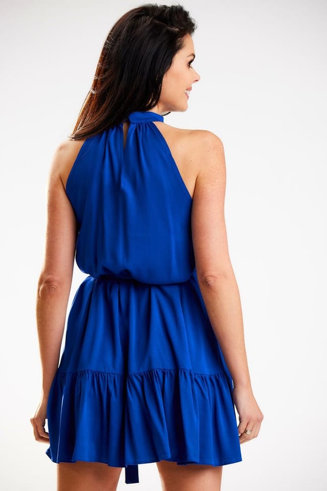 Love Lace Love Lace Women's Airy A Line Dress with Decorative Neckline Belt in Blue - 3