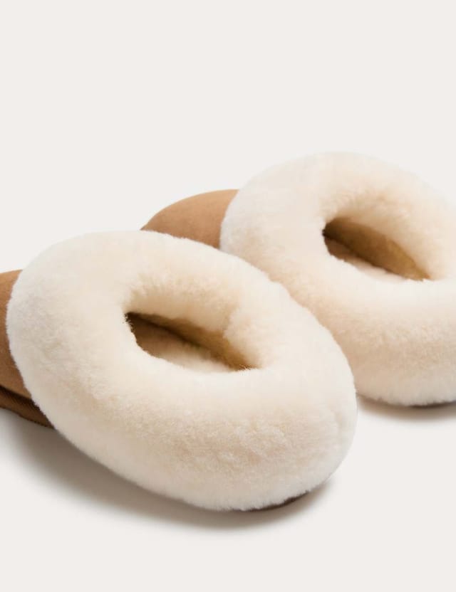 Marks & Spencer M&S Suede Shearling Lined Mule Slippers Chestnut - 2
