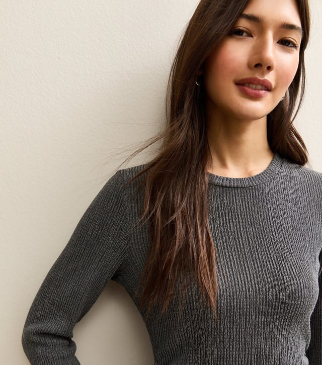 New Look Women's Dark Grey Textured Long Sleeve Mini Dress New Look - 2