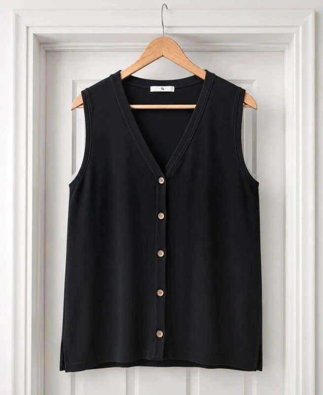 TU Woman Lovely Women's Tu Black V Neck Knit Sweater Vest Top Waistcoat size 16
