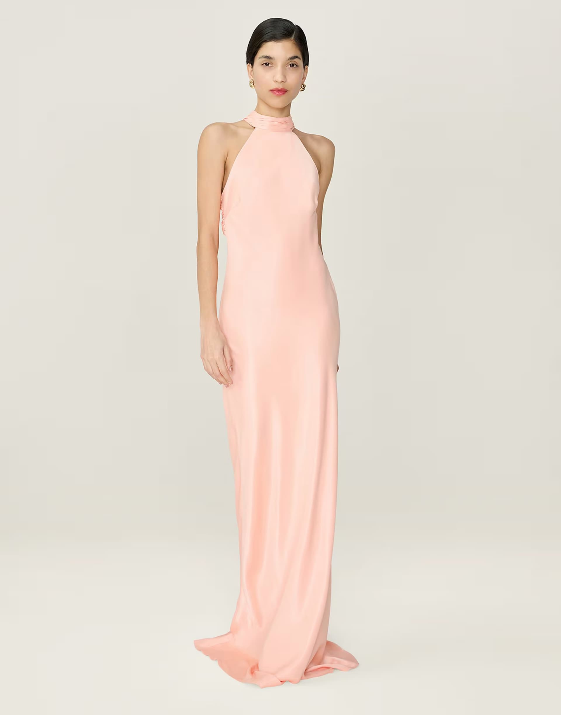 ASOS Omnes Dresses milos halterneck maxi dress with sash detail in peach in orange