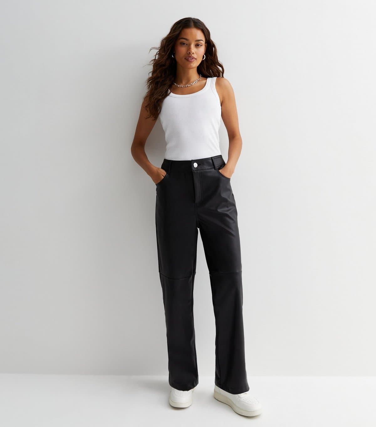 New Look New Look Petite Black Leather-Look Western Trousers