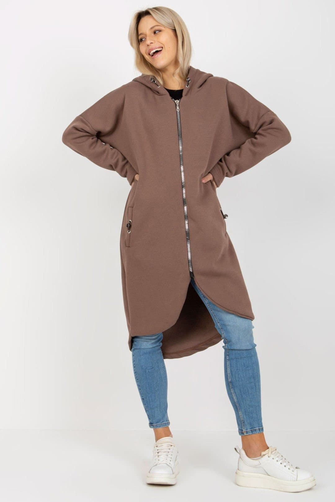 Love Lace Love Lace Women's Extended Zip Hood Sweatshirt with Pockets in Brown