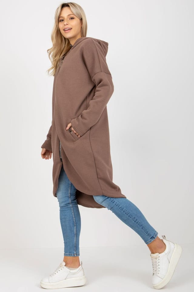 Love Lace Love Lace Women's Extended Zip Hood Sweatshirt with Pockets in Brown - 2