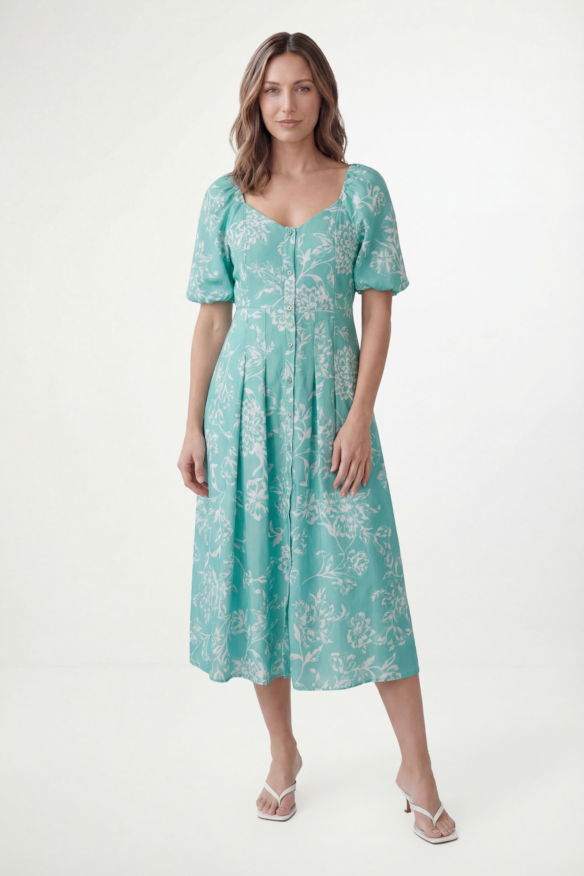Wallis Wallis Women's Petite Floral Ottoman Twill Button Midi Dress in Sage
