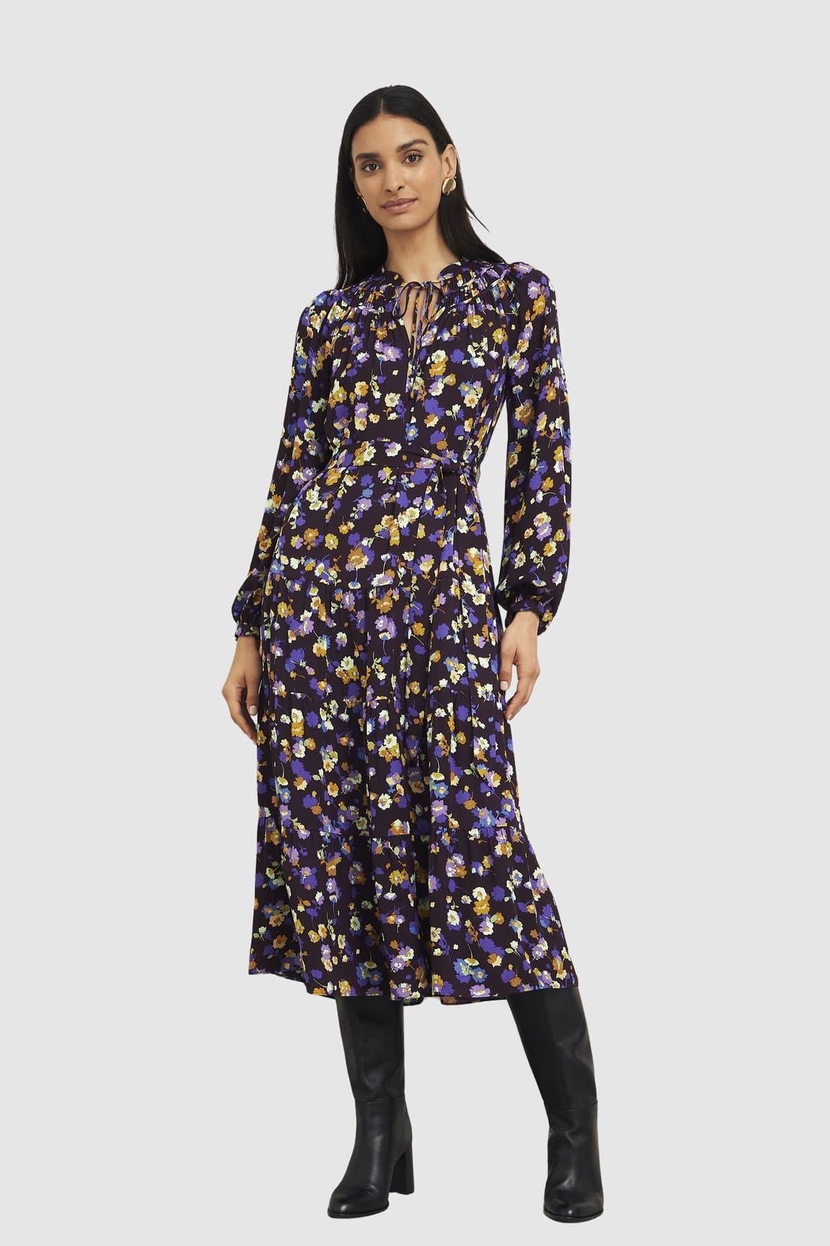 Hobbs London Hobbs London Women's Arbury Floral Print Midi Dress in Black