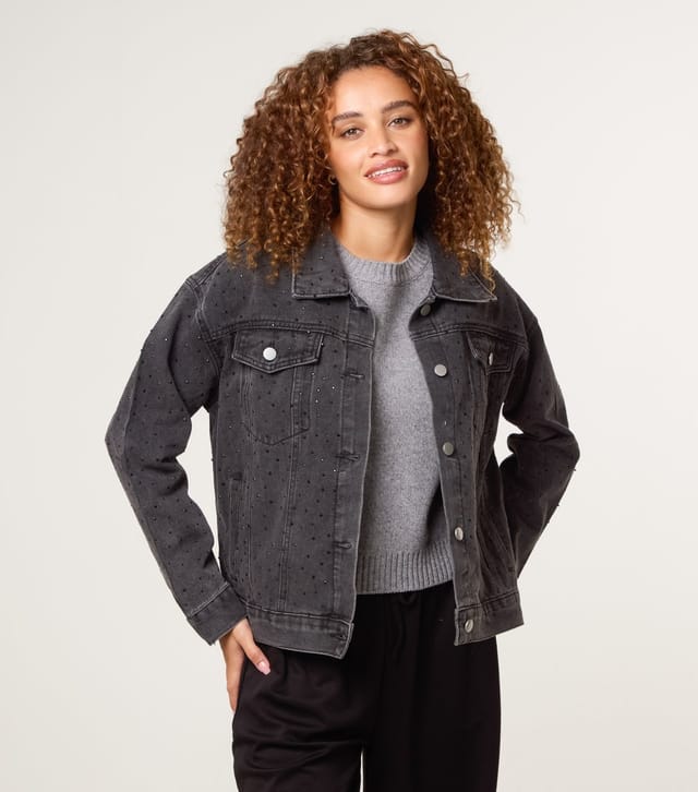 Blue Vanilla Women's Black Diamante Embellished Denim Jacket Blue Vanilla New Look - 2