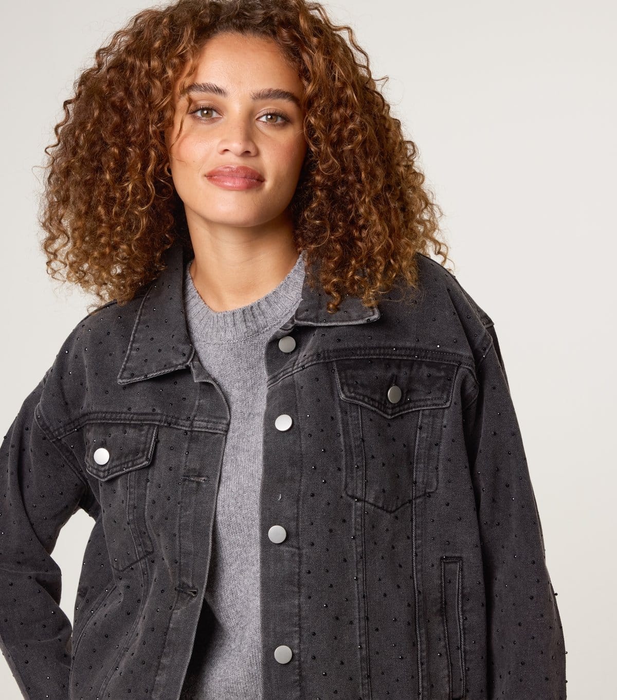 Blue Vanilla Women's Black Diamante Embellished Denim Jacket Blue Vanilla New Look - 4