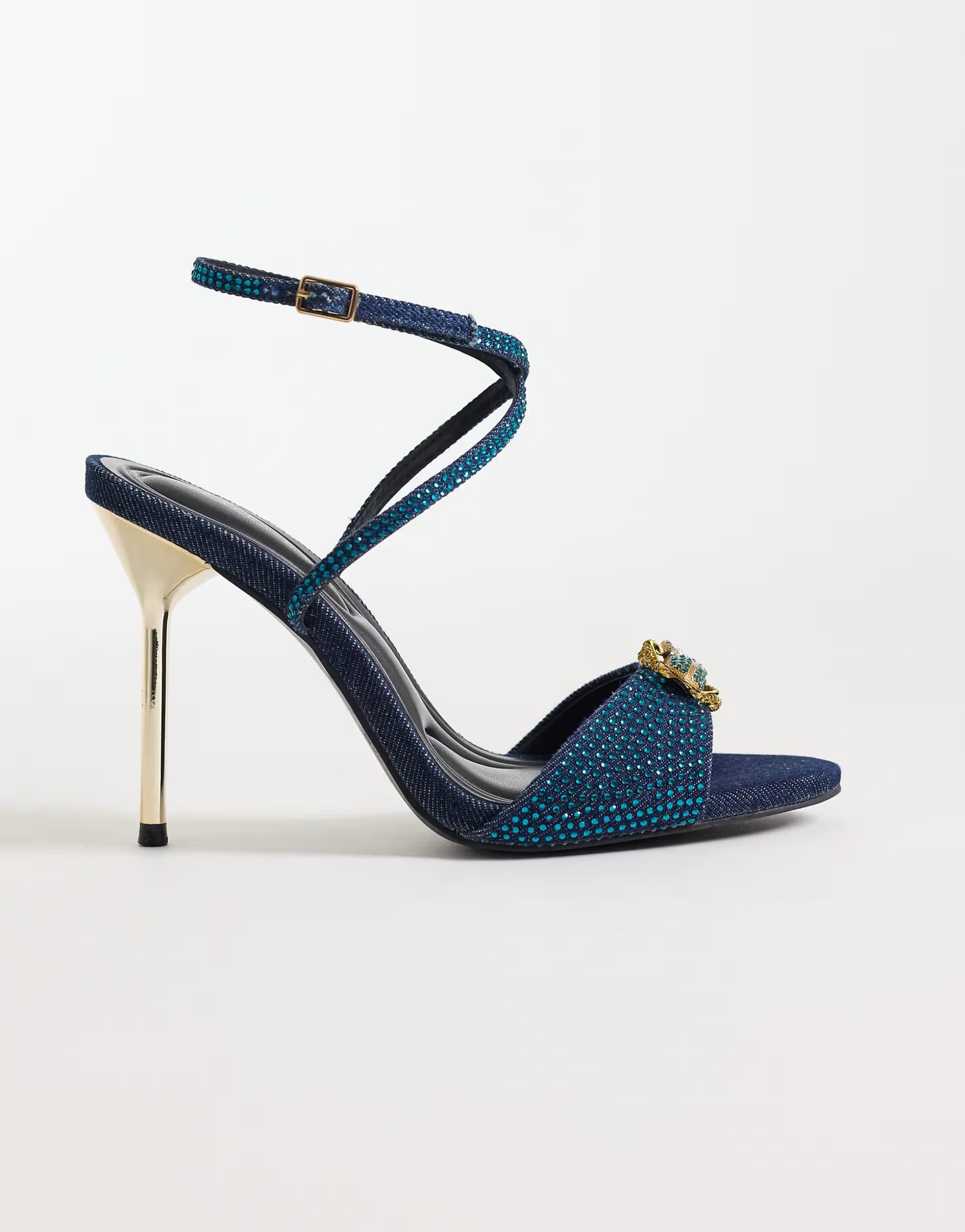 ASOS Azalea Wang Treetok embellished heeled sandals in indigo denim