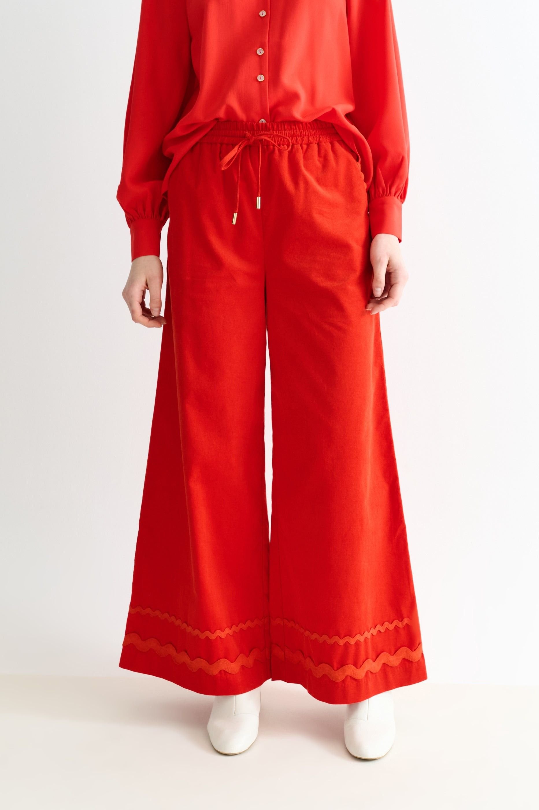 Louche Louche Women's River Babycord Ric Rac Trim Wide Leg Trouser - Red - 3