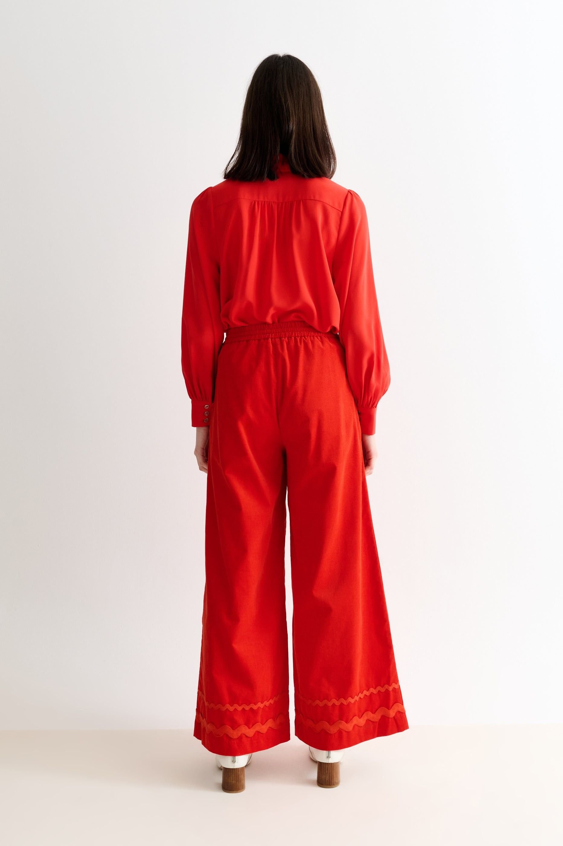 Louche Louche Women's River Babycord Ric Rac Trim Wide Leg Trouser - Red - 4