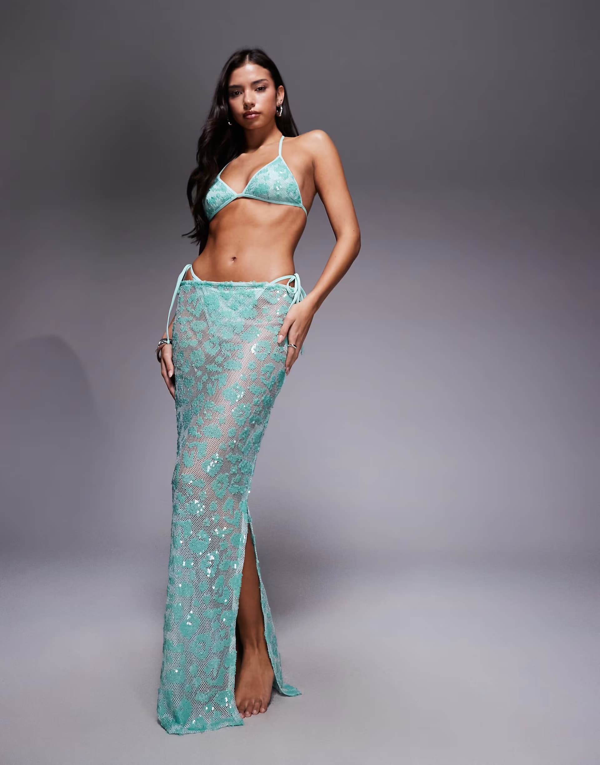 ASOS South Beach sequin maxi beach skirt in aqua blue