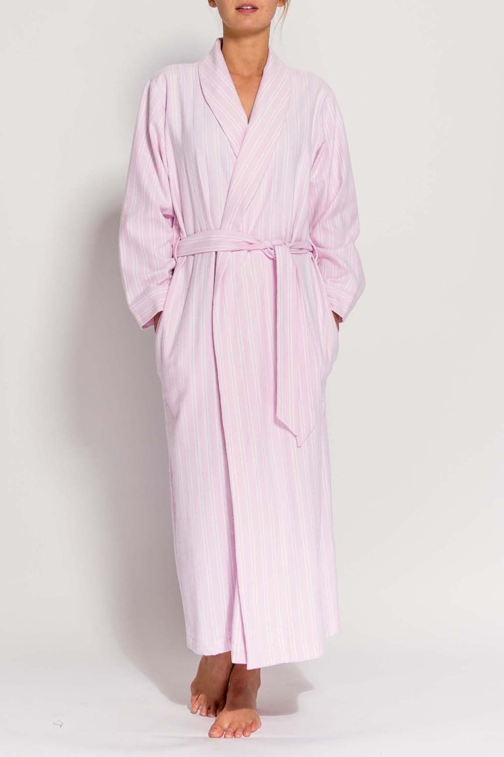 British Boxers British Boxers Women's "Westwood Pink" Stripe Brushed Cotton Dressing Gown in Light Pink - 3