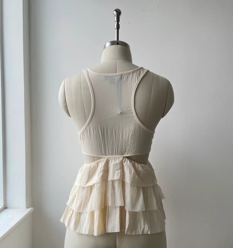 Bershka Bershka Cream Rustic Ruffle Cut Out Summer Top