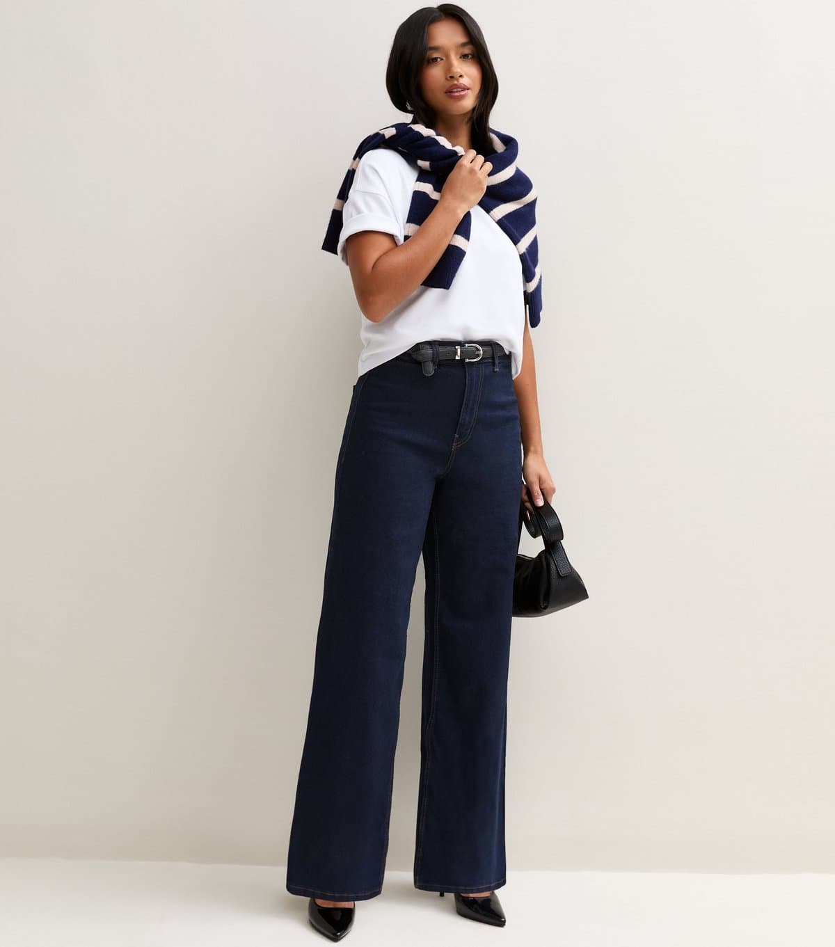 New Look Women's Petite Navy Stretch Wide Leg Jeans New Look