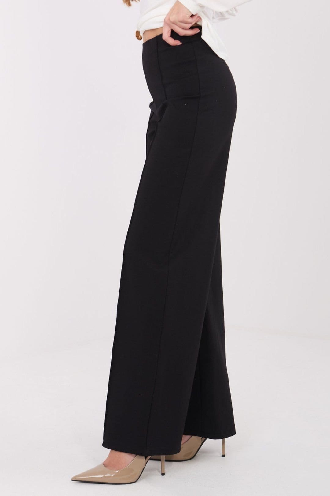 Love Lace Love Lace Women's Smooth High Waist Wide Leg Trousers in Black - 4
