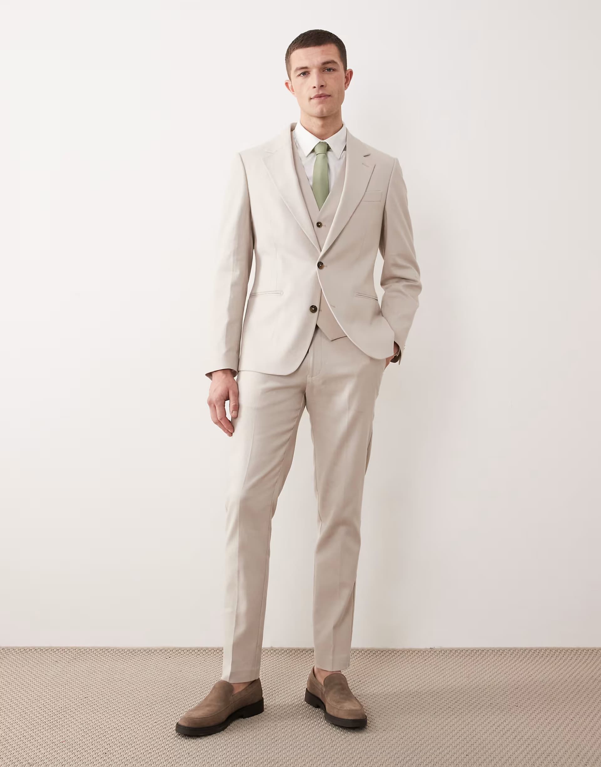 ASOS ASOS DESIGN skinny suit jacket in stone linen rich