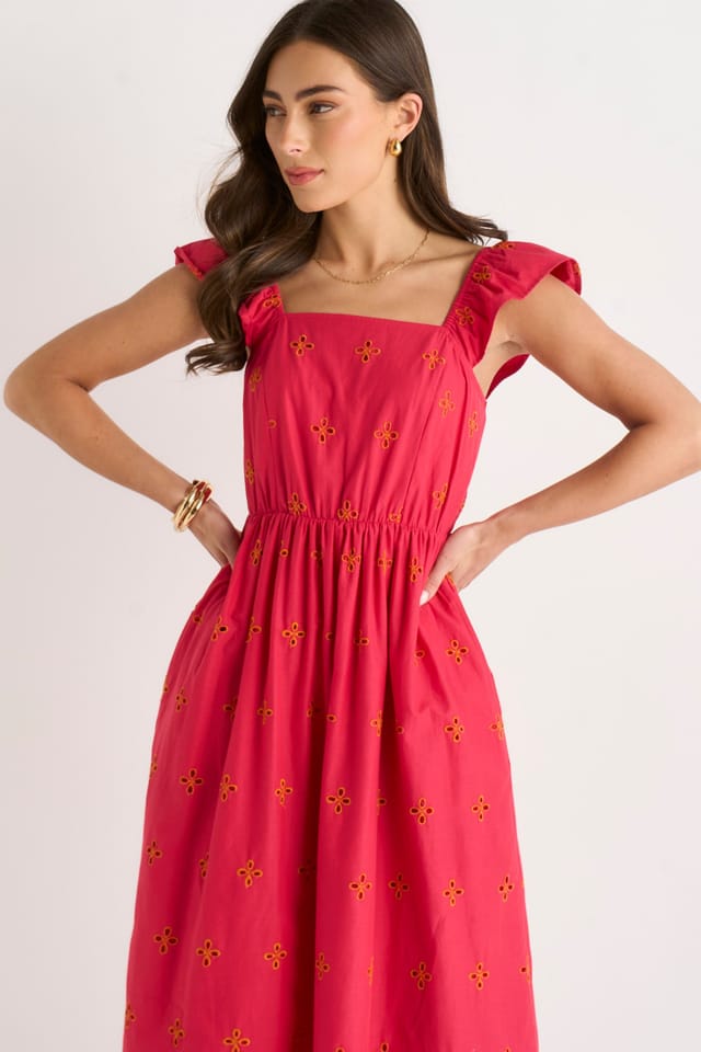 Gini London Gini London Women's Pink Ruffle Sleeves Broderie Sun Dress - 2