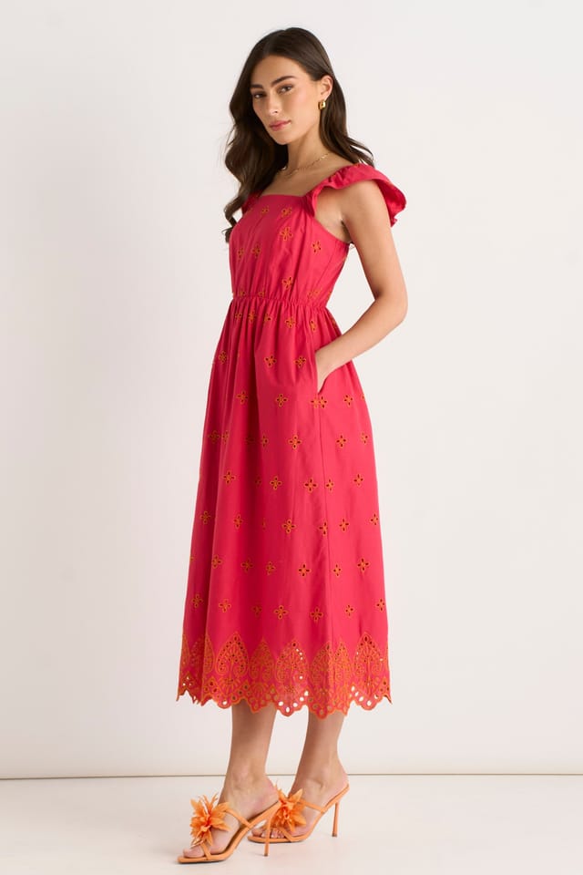 Gini London Gini London Women's Pink Ruffle Sleeves Broderie Sun Dress - 3