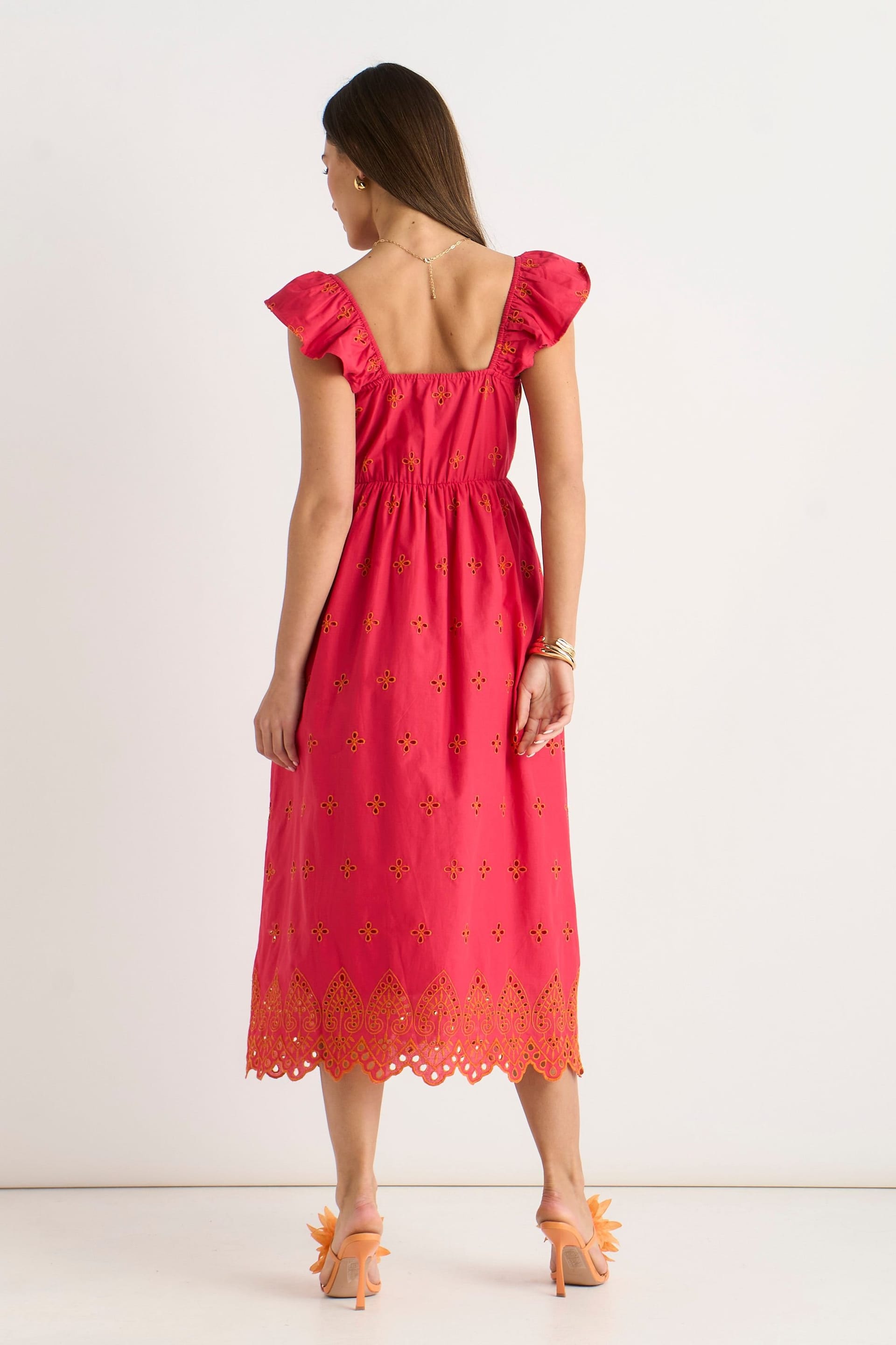 Gini London Gini London Women's Pink Ruffle Sleeves Broderie Sun Dress - 4