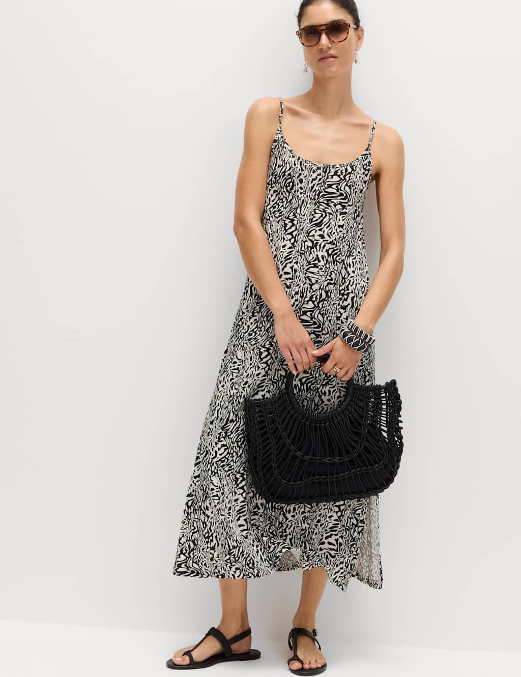 Marks & Spencer M&S Printed Jersey Midaxi Beach Dress Black Mix