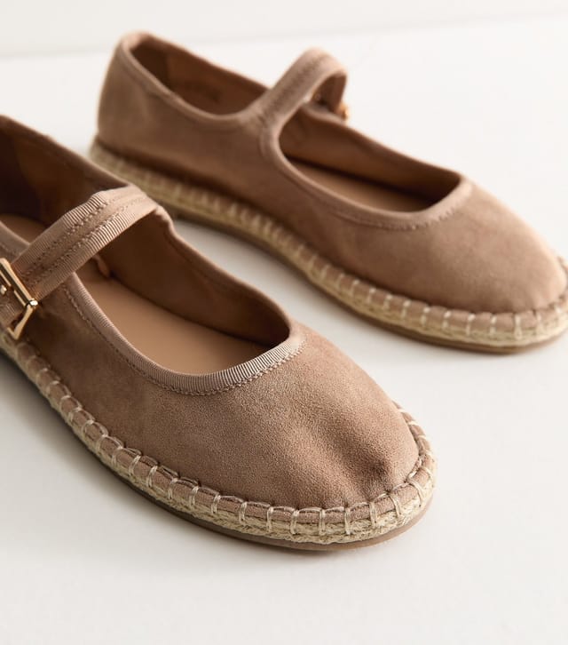 New Look Women's Light Brown Faux Suede Espadrille Flats Vegan New Look - 3