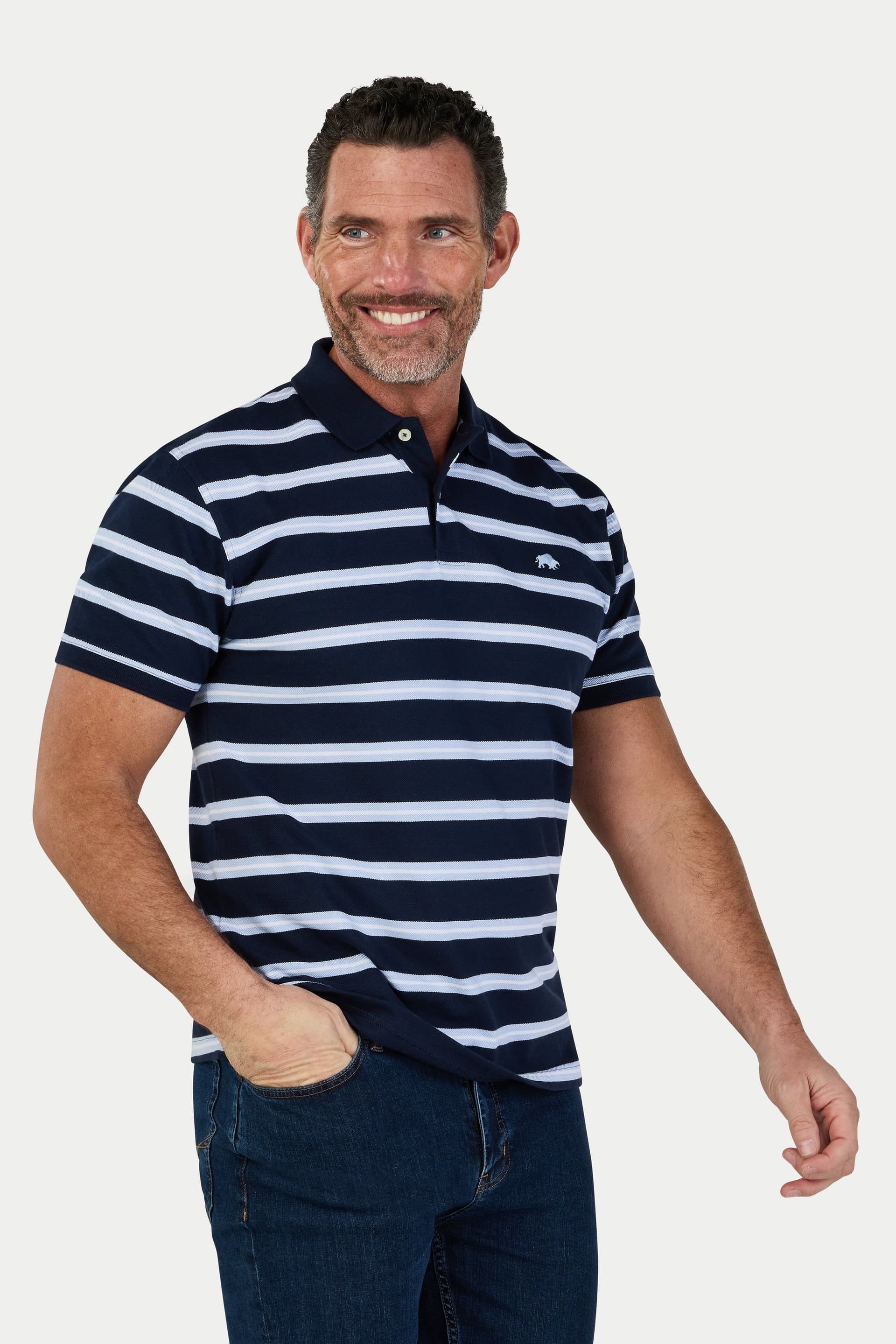 raging bull Raging Bull Men's Classic Triple Stripe Birdseye Polo in Navy