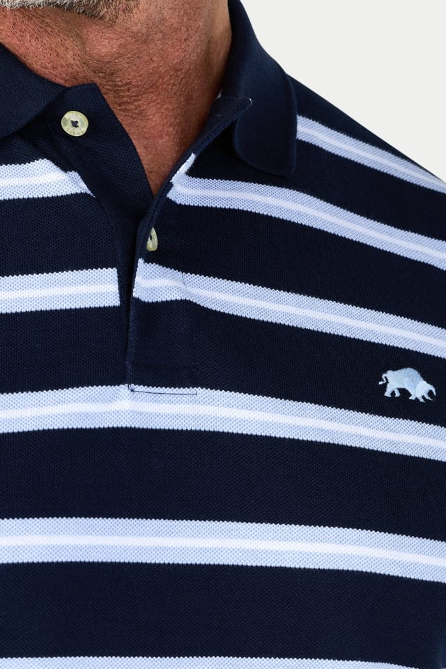 raging bull Raging Bull Men's Classic Triple Stripe Birdseye Polo in Navy - 3