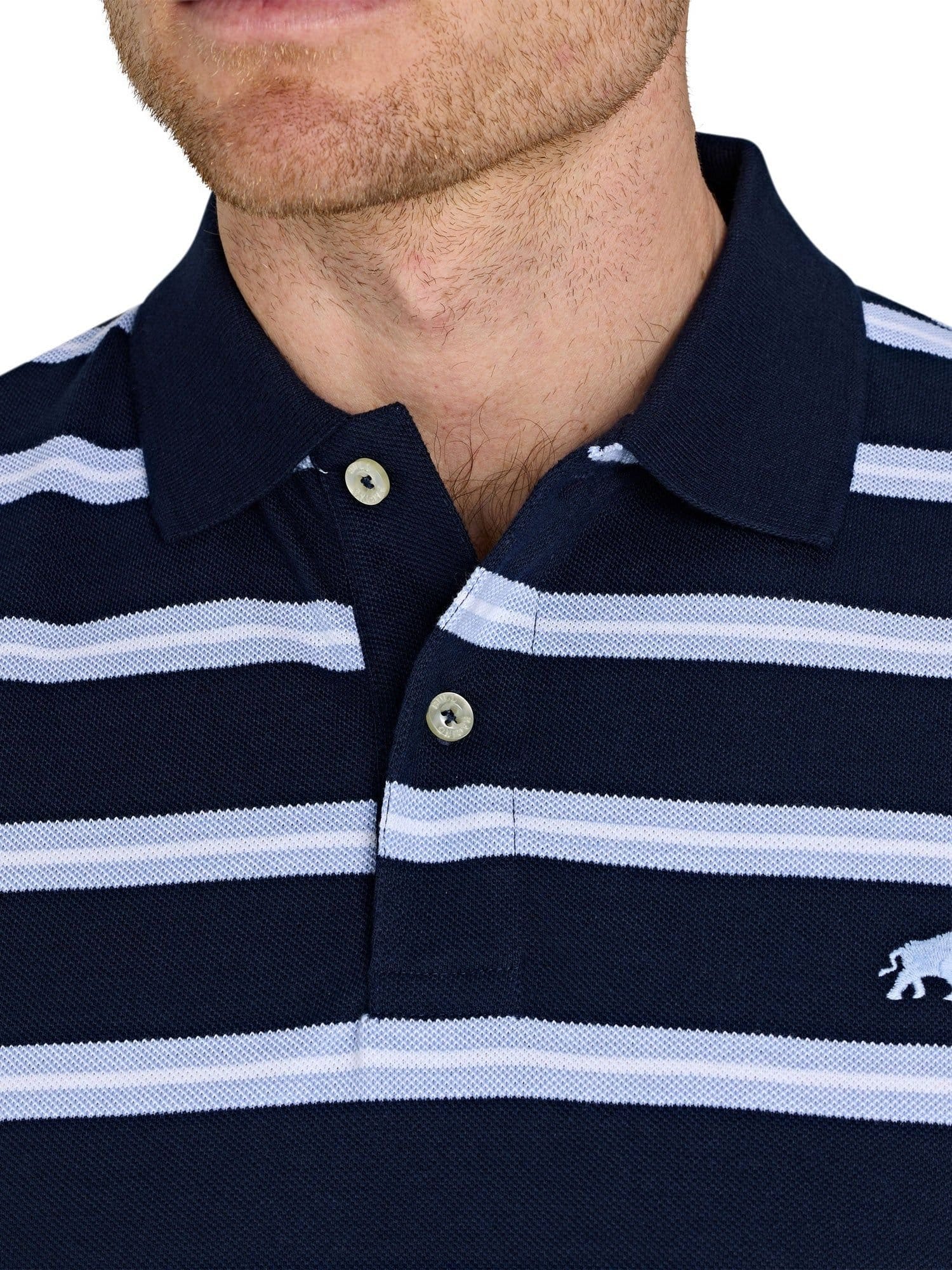 raging bull Raging Bull Men's Classic Triple Stripe Birdseye Polo in Navy - 4
