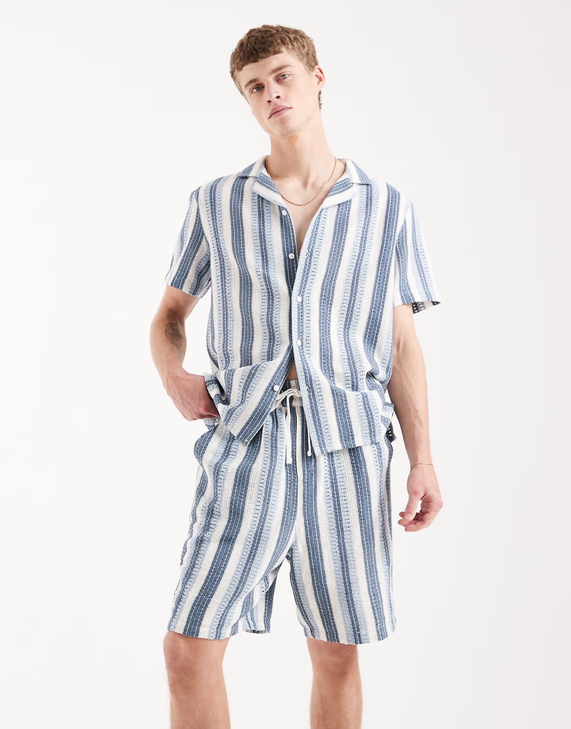 ASOS Aray crochet short in blue stripe