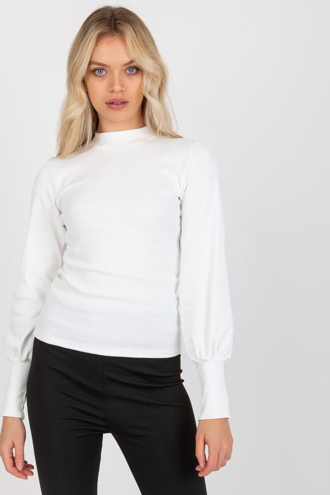 Love Lace Love Lace White Ribbed Long Sleeve Blouse with Wide Cuffs