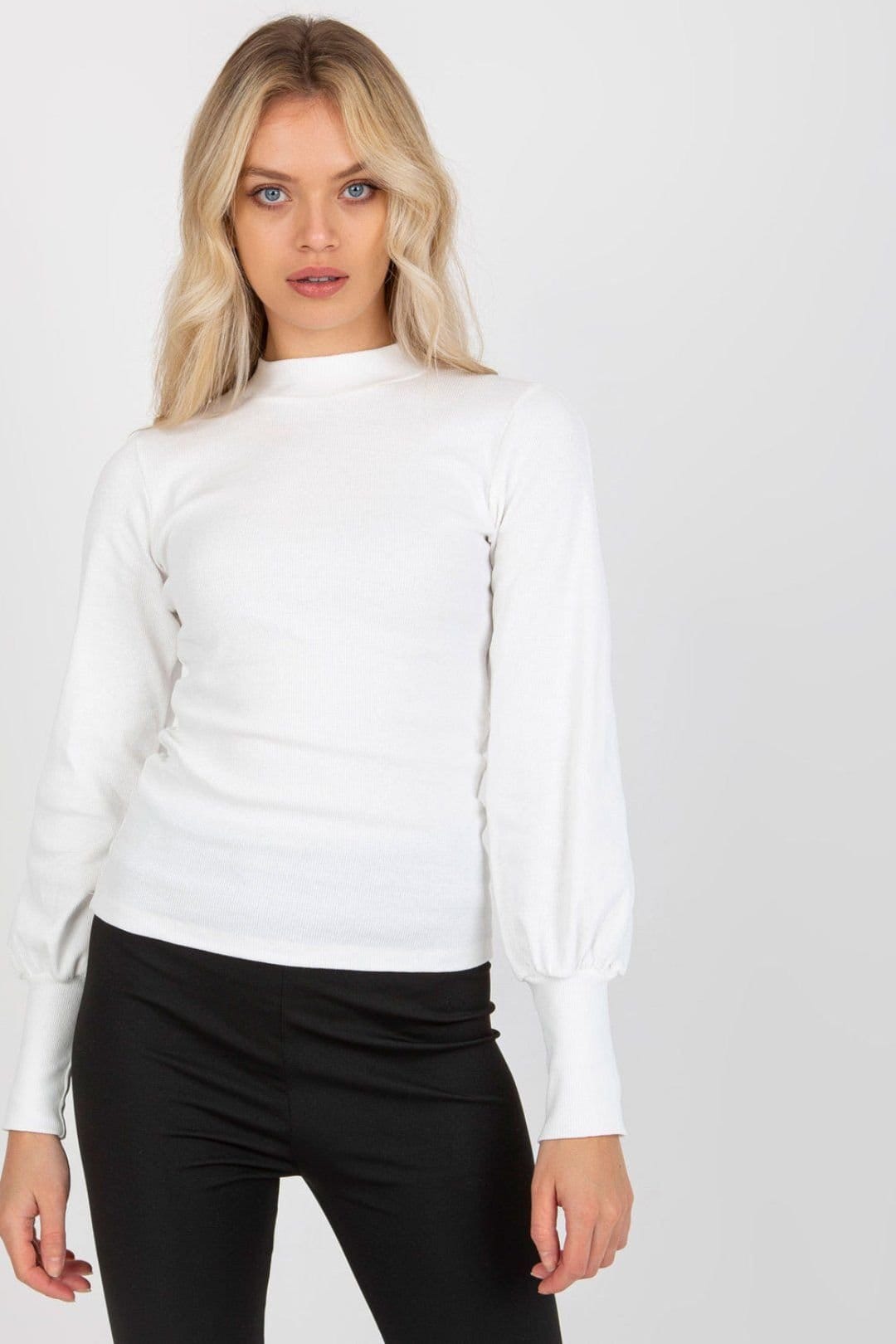 Love Lace White Ribbed Long Sleeve Blouse with Wide Cuffs